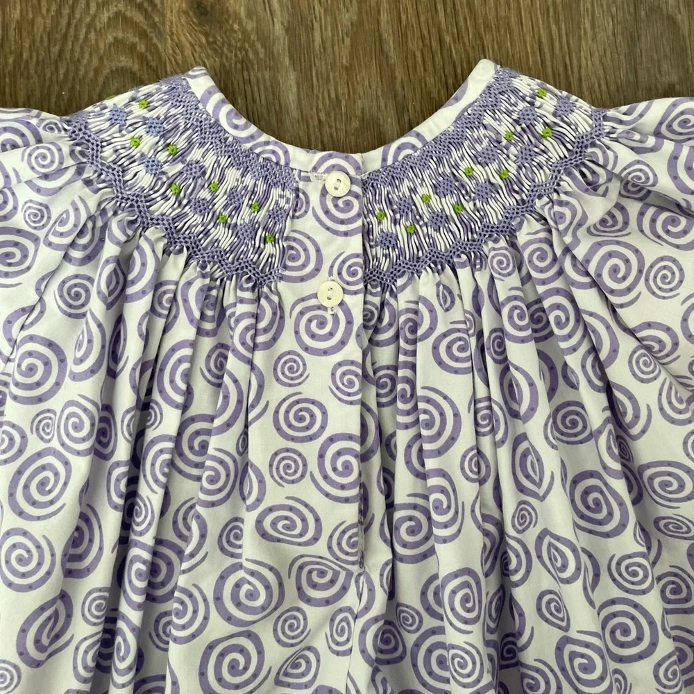 Amanda Remembered Girls Hand Smocked Dress Purple Swirl Print Size 6 Heirloom